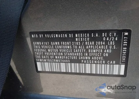 2024 Volkswagen Jetta 1.5T S from USA, damaged, VIN 3VW5M7BU2RM074403